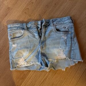 American Eagle Outfitters Light Blue Distressed Jean Shorts